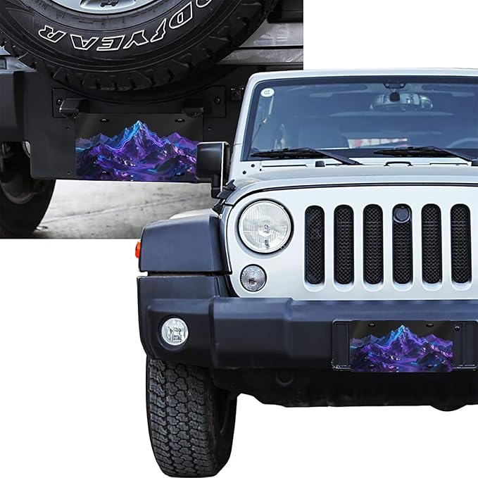 Mountains Neon Lights Front License Plate Car Decorative License Plates Aluminum Metal Decor Accessory Novelty Vanity Tag Cover with 4 Holes for Men Women 6" X 12"