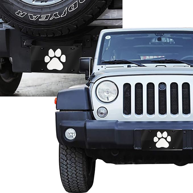 White Dog Paw Footprint Front License Plate Aluminum Decorative License Plates Funny Metal Car Plate 6"X12" Novelty Vanity Tag Cover with 4 Holes Car Decor Accessory