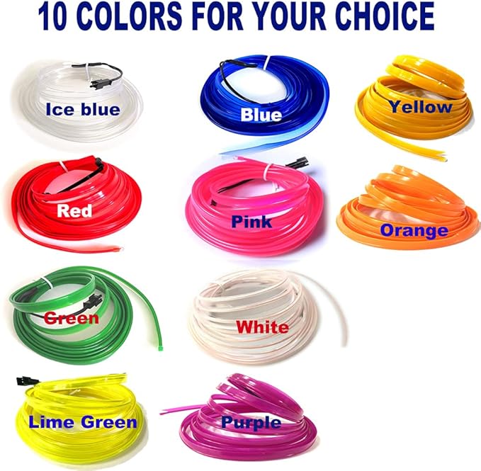 MaxLax Blue EL Wire Car Interior LED Kit - 16.4ft Flexible neon-Style Wire with 12V Fused Power Supply. Features 6mm Reinforced Edge for Easy auto Installation