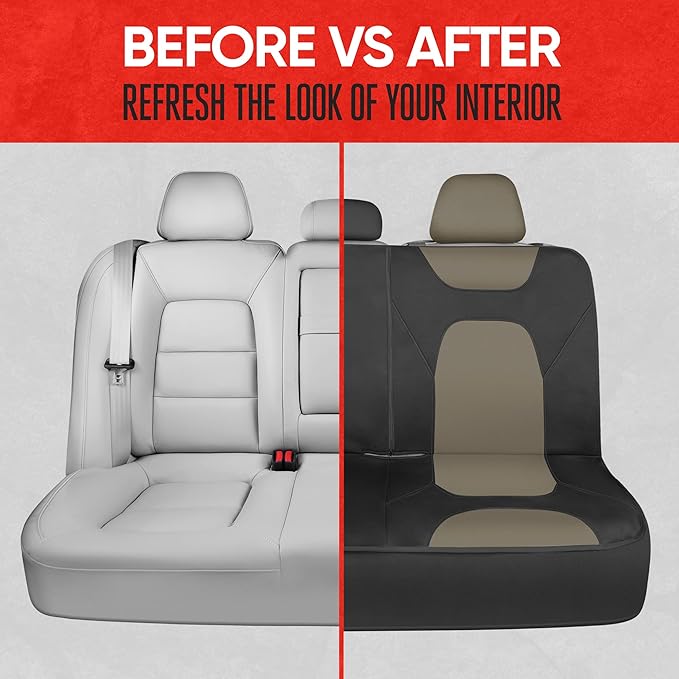 Motor Trend AquaShield Waterproof Beige Rear Split Bench Seat Covers for Trucks Rear Seat Cover Only - Black Car Seat Covers, Back Seat Cover Only - Durable Neoprene Spill Resistant for Kids & Dogs
