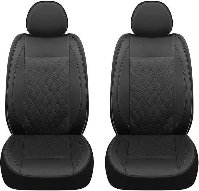 GIANT PANDA Front Car Seat Cover for Toyota, Piping Leather Bucket Seat Covers Custom for Toyota Rav4 Camry Highlander Corolla Prius 2-Pack (Black)