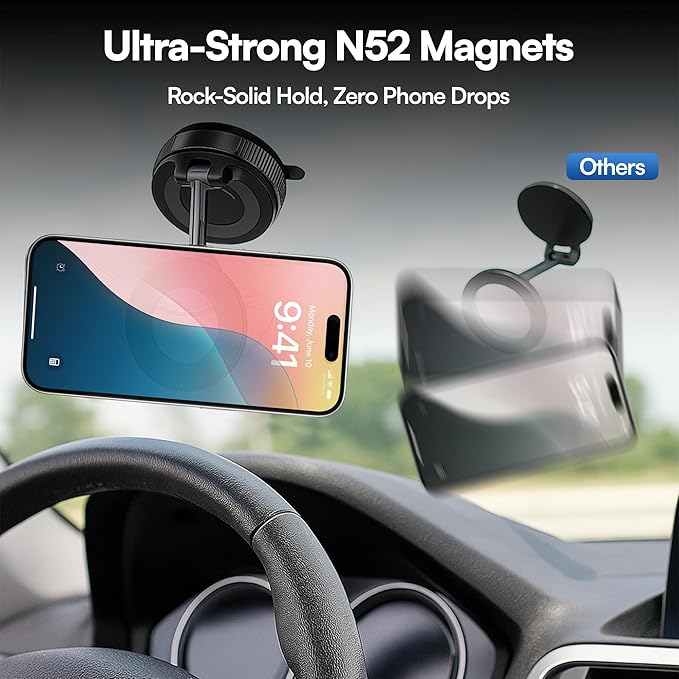 2026 Model Magnetic Car Phone Holder โ Strong Suction Cup Car Mount for iPhone & Android, 360ยฐ Rotating Dashboard & Windshield Phone Stand, Cell Phone Holder Car Accessories (Black)