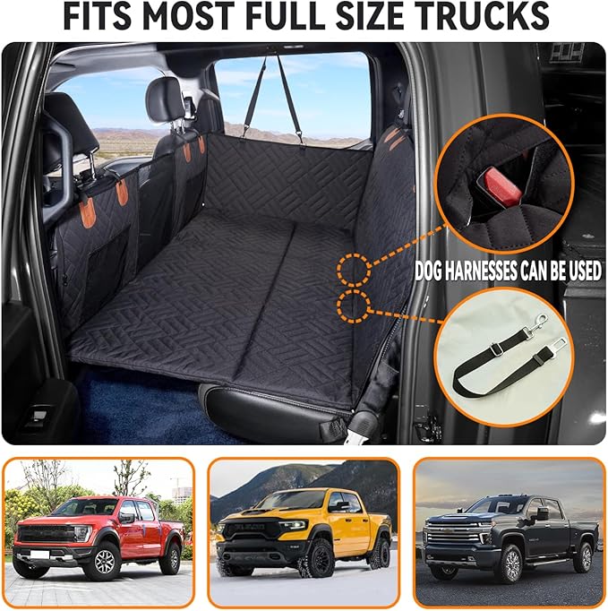 YJGF Dog Back Seat Extender for Truck,Truck Seat Cover Back Seat,Dog Hammock for Truck,Pet Seat Covers for Dogs,Hard Bottom Seat Extender for Dogs(Black,for Full Size Truck)