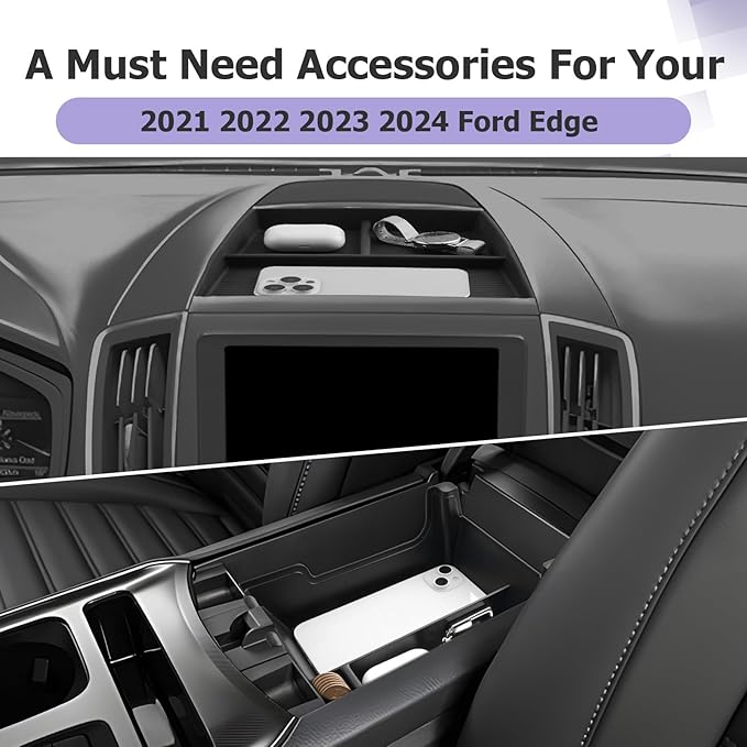 LUWU for 2024 Edge Center Console Tray Set 2021 2022 2023 2024 Ford Edge Accessories Dashboard Center Console Organizer Armrest Storage Box Tray 2PCS