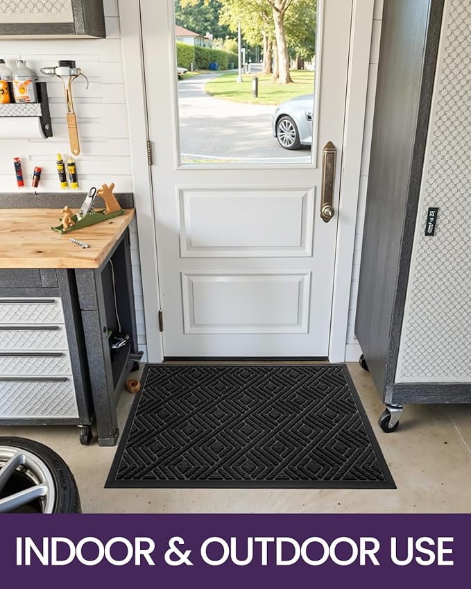 DEXI Front Door Mat Outside Entrance, Heavy Duty Rubber Backed Doormat, Stain and Fade Resistant, Low-Profile Easy Clean Entryway Floor Mats, 2x3, Checkered Black