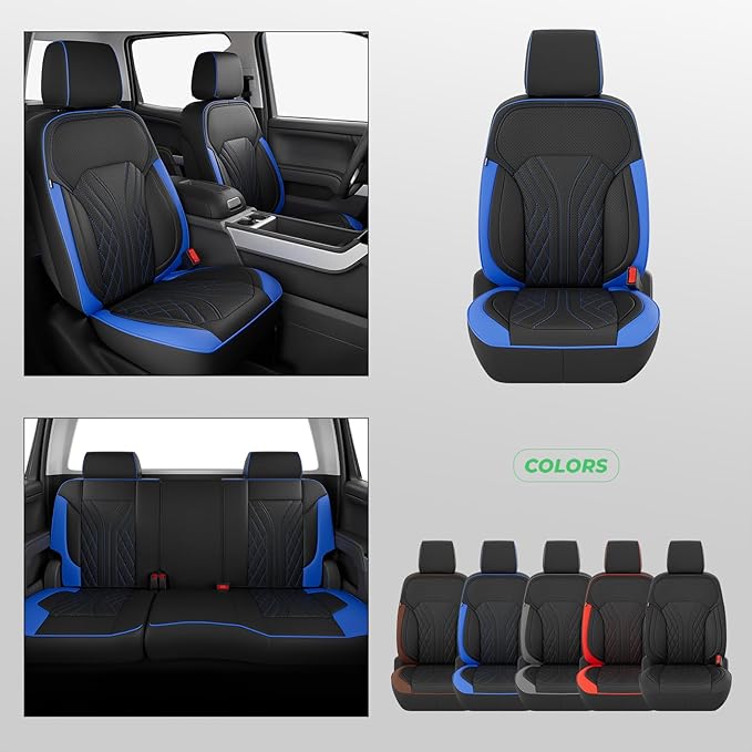 for Chevy Silverado GMC Sierra Waterproof Seat Covers, Crew Cab 1500 2014-2018, 2500HD 3500 HD 2015-2019, Truck Protectors Accessories Full Set, Black Blue