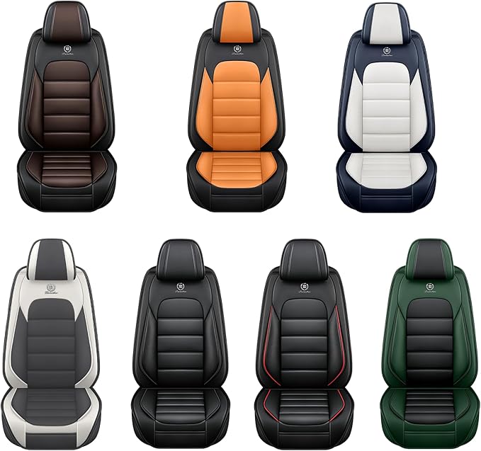 Auto Seats Covers Compatible with Toyota RAV4 1999-2024, Breathable and Waterproof Faux Leather Automotive Seat Cover (Full Set, Gray&White)