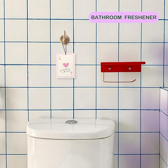 Cute Pink Air Freshener for Car, Coquette Pink Bow Disco Ball Ace Card Lucky Girl Air Freshener Hanging 3 Pcs for Cars Closet Drawer or Books, Girly Preppy Car Mirror Decor for Women