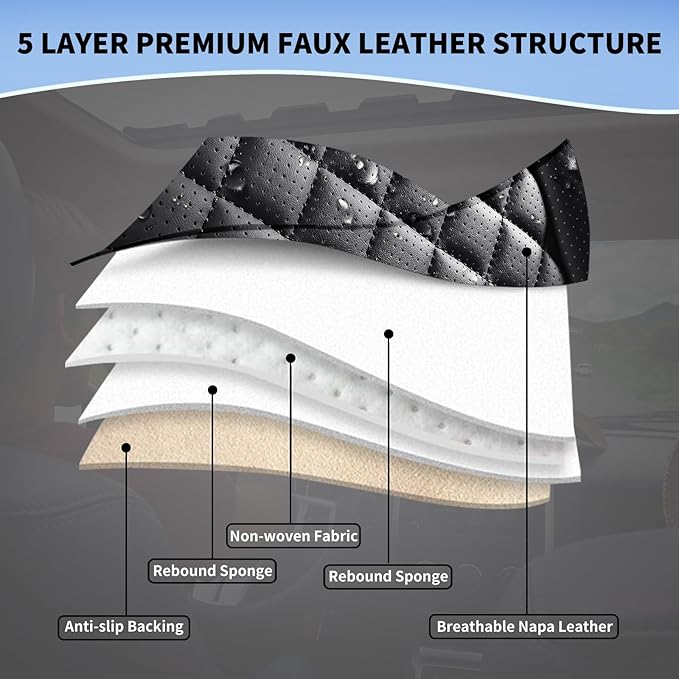 Leather Front Seat Covers for Cars Breathable Seat Covers Waterproof Seat Protectors Universal Fit for Most Automotive Cars SUV Trucks Van (Black, Front Pair)