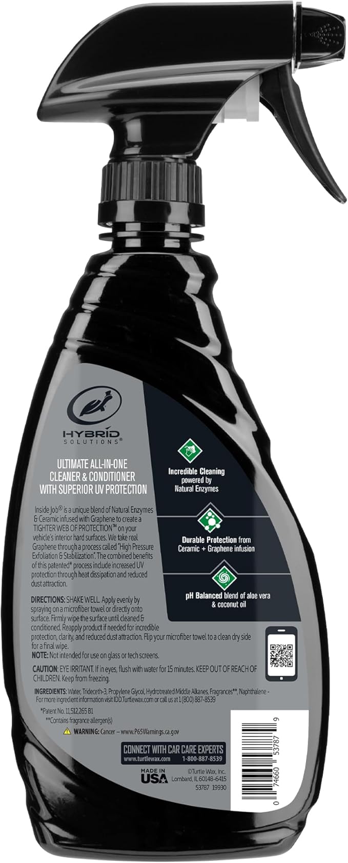 Turtle Wax Hybrid Solutions Inside Job, All Purpose Ceramic Interior Car Cleaner and Protectant, Cleans, Deodorizes and Protects Leather Car Seats, Vinyl, Rubber, and Plastic, 16 fl oz (Pack of 1)