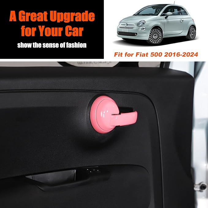 4PCS Inner Door Handles Cover Trim Compatible with Fiat 500/500 Abarth 2010-2024 Car Inner Door Handles Cover Protector Trim ABS Interior Decorative Cover Trim Sticker (Pink)