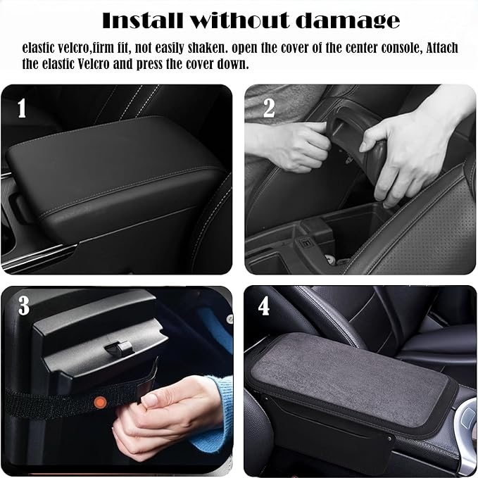 Arm Rest Cover for Car with 2 Storage Bags, Central Console Cover Armrest Pad, Suede Leather, Auto Interior Accessories for Most Vehicles, All-Season Comfort, Black