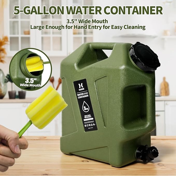 HAIGE 5 Gallon Water Jug with Spigot, BPA-Free Portable Water Container for Camping Picnic Hiking Emergency Water Storage, Green 5 Gal Water Tank with Handle & Lid