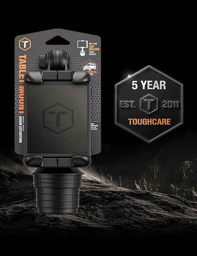 ToughTested Boom Cup Holder Tablet Mount – Heavy-Duty iPad & GPS Car Mount for Cup Holder – 360° Rotating Arm, Fits Tablets Up to 13", Anti-Vibration, Universal for Trucks, SUVs, Vans & Cars