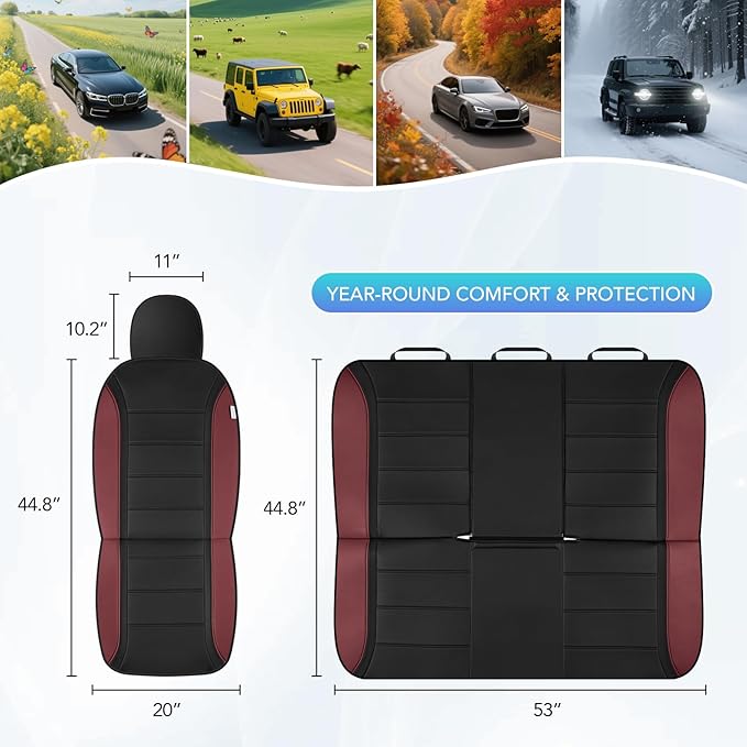 Road Comforts Leather Seat Covers, Breathable Car Seat Covers Full Set for Men,Airbag Compatible, Automotive Seat Covers Set Universal Fit Most Cars,Vans,Truck,SUV