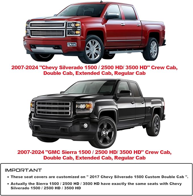 Aierxuan Seat Covers for 2007-2025 GMC Sierra Chevy Chevrolet Silverado 1500 2500HD 3500HD Trail Boss Z71 Crew Double Extended Cab Waterproof Leather Truck Pickup Cuchion(Full Set, Black-Blue)