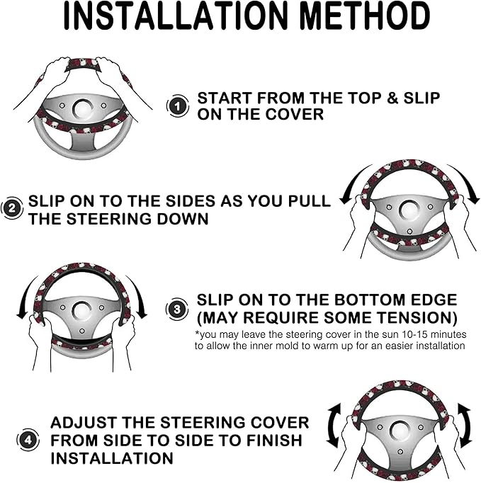 Skull and Rose Steering Wheel Cover for Women, Anti-Slip Car Steering Wheel Cover with 2 Pcs Cup Holders Neoprene Breathable Car Accessories Universal 15 Inch Auto Interior Decor