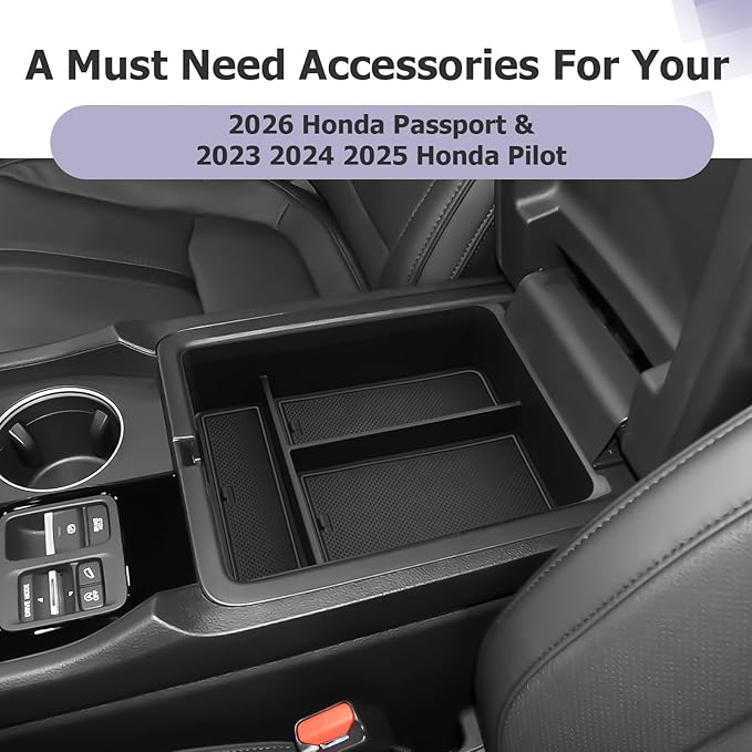 LUWU 2026 Passport Center Console Organizer Compatible with 2024 2025 2026 Honda Passport & 2023 2024 2025 Pilot & 2024 2025 Ridgeline Accessories Armrest Console Organizer Armrest Insert Tray (Black)
