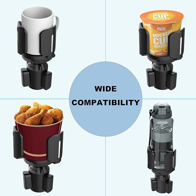 Upgraded 64oz Large Cup Holder Expander with Coaster for Car, Expandable Cup Holder Adapter with Adjustable Base, Universal Compatible with Yeti, Hydro Flasks, Owala, Other Big Bottles Mugs Drinks