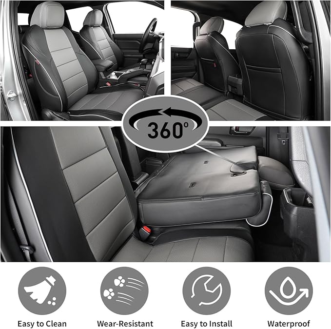 EKR Custom Fit Tacoma Car Seat Covers for Select Toyota Tacoma (Petrol) 2024 2025 2026 Double cab SR,SR5,TRD Sport,TRD Off-Road,Limited -Full Set,Leather(Black/Gray)