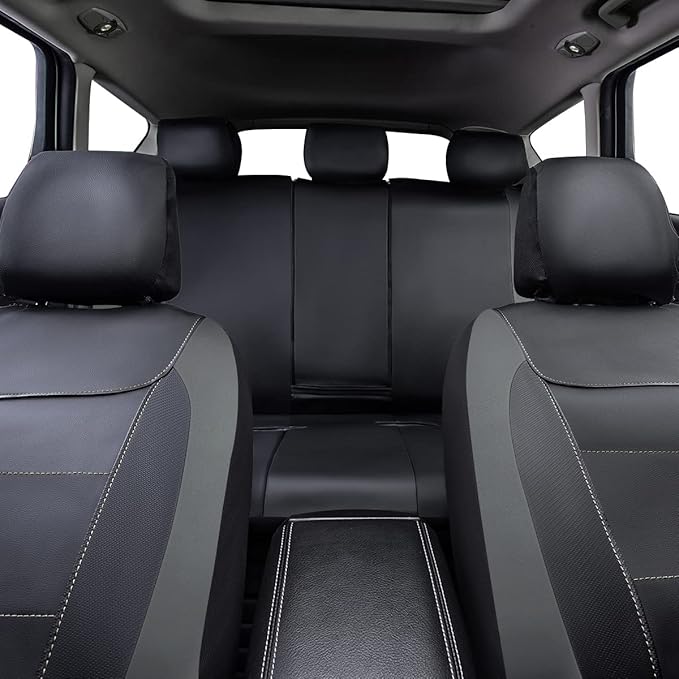 Flying Banner car seat Covers Protects Water Proof Faux Leather Carbon Fiber Front and Rear Bench (Black Gray, Full Set - 8PCS)
