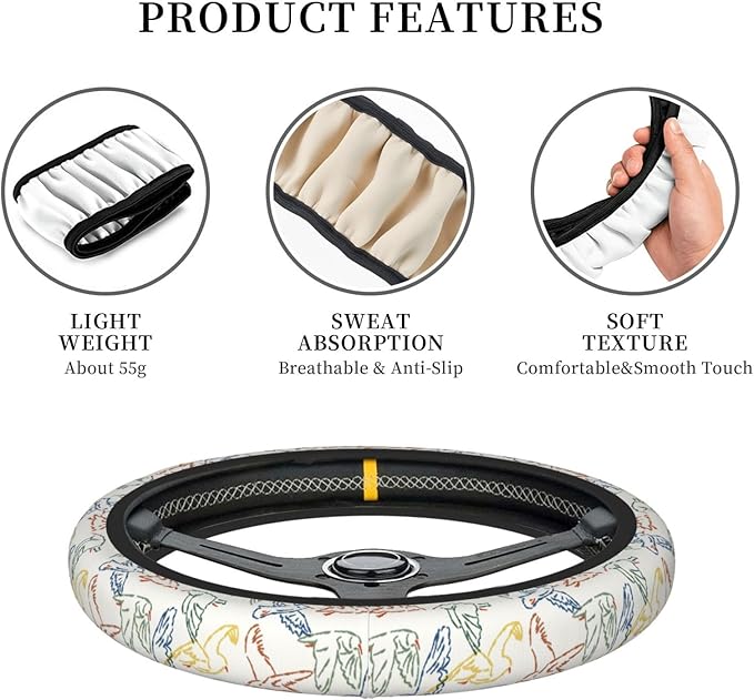 Dujiea Cute Seagull Bird Elastic Stretch Steering Wheel Cover, Anti-Slip and Durable Car Steering Wheel Accessories for Women Men, 15 Inch Universal Fit Car, Truck, SUV