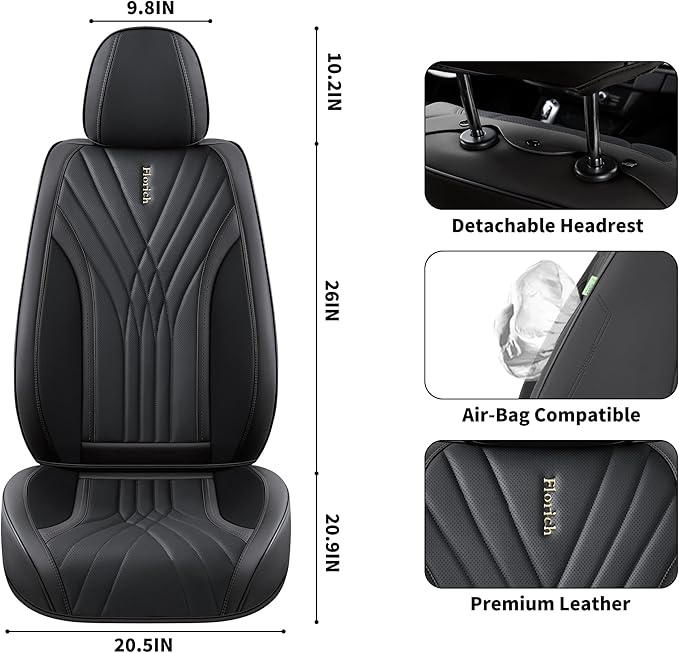 FLORICH Universal Leather Car Seat Protector, 5-Seat Set, Black Automotive Accessories for Sedan SUV Pick-up Truck