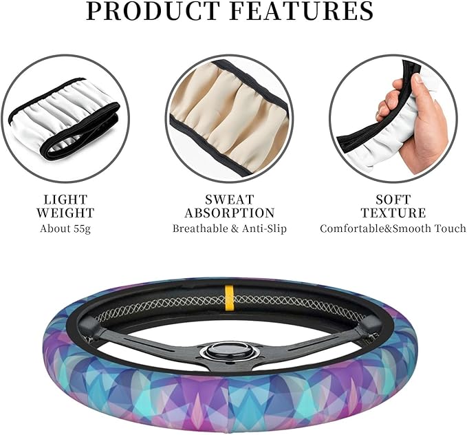 Dujiea Background of Geometric Shapes Elastic Stretch Steering Wheel Cover, Anti-Slip and Durable Car Steering Wheel Accessories for Women Men, 15 Inch Universal Fit Car, Truck, SUV