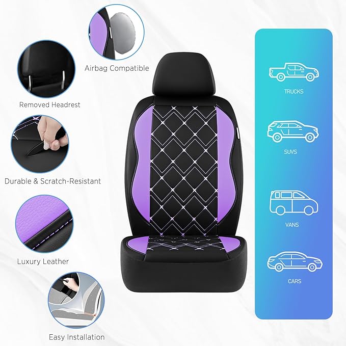 Road Comforts Seat Covers, Premium Leather Car Seat Covers Front Seat for Women Girls,Airbag Compatible, Automotive Seat Covers Universal Fit Most Cars,Vans,Truck,SUV