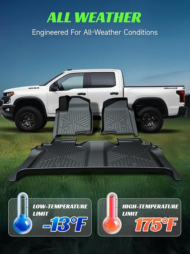 TPE All-Weather Floor Mats for Silverado 1500/ Sierra 1500 Accessories 2019-2025 & Silverado/Sierra 2500/3500 HD Crew Cab 2020-2025 Custom Fit Floor Liners (3-Piece Set, Black)