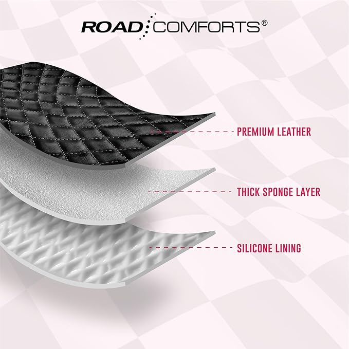 Road Comforts Leather Steering Wheel Cover – Black & Hot Pink, Universal Fit 14.5-15 Inch, Microfiber Leather, Anti-Slip & Breathable Design for Men and Women