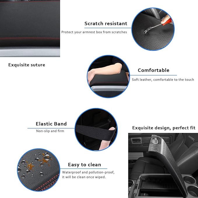 Car Center Console Armrest Cover for F150 2009-2014 Leather Anti-Scratch Central ArmRest Box Lid Cover Cushion Protector Interior Accessories Not Fit for Jump Seat Console-Red Carbon Fibre