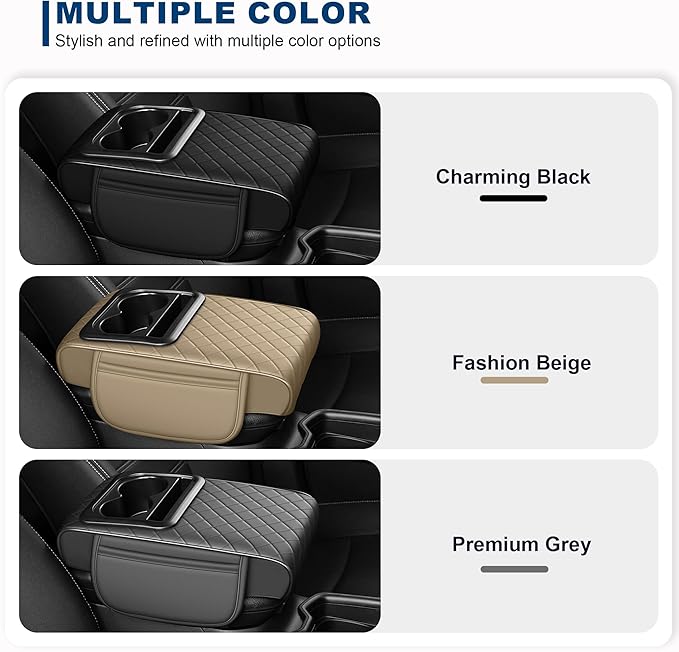 Car Center Console Cover Fit for Volkswagen Faux Leather Auto Armrest Box Cover with Cup Holder & Phone Holder Waterproof Leather Armrest Protector Cushion(Beige)