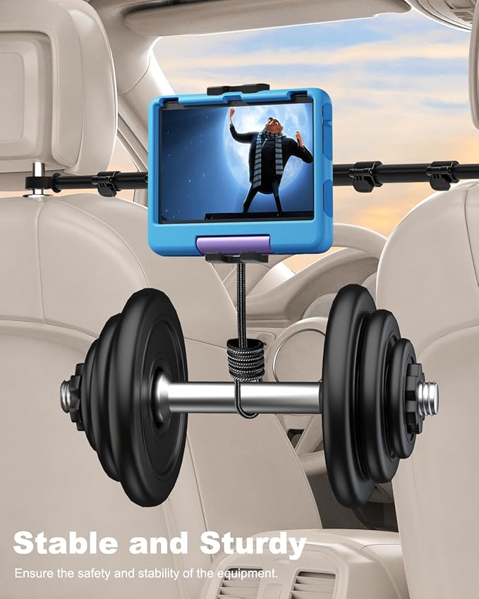 woleyi Car Tablet Headrest Holder for iPad - Car Back Seat Headrest Tablet Mount Stand, Road Trip Essentials for Kids, for iPad Pro Air Mini, Galaxy Tabs, Kindle Fire HD, Switch, iPhone, 4-13" Devices