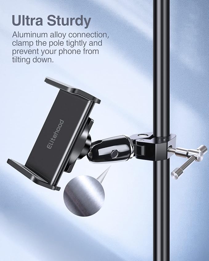 elitehood 360 Swivel Tilt Phone Holder and Mount, Adjustable for Music Boom Mic and All iPhone, Android Cell Phone