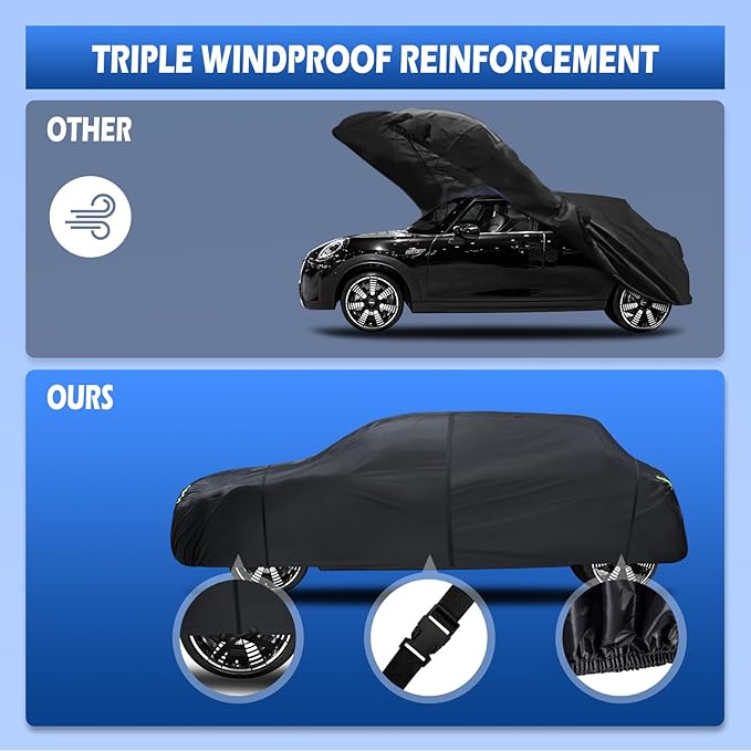 6 Layers Car Cover Waterproof All Weather for Automobiles, SUV Cover Size A7 Universal Fit for Toyota Highlander, Honda Pilot, Nissan Pathfinder/Murano, BMW X5/X6 (191-201 inch)