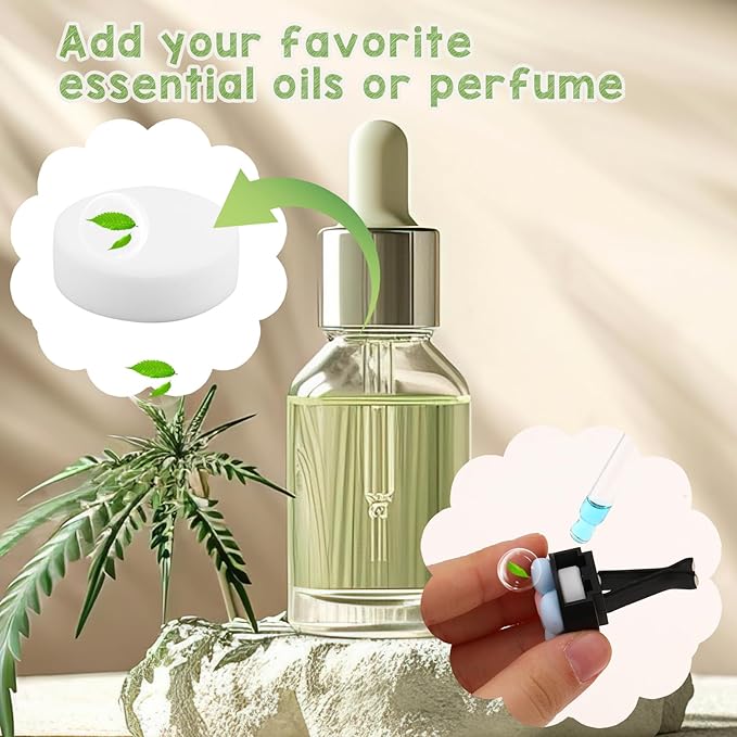 60PCS Car Air Freshener Refill Felt Pads Unscented Essential Oil Perfumes Refill Freshener Clips Diffuser 17mm Universal Essential Oil Perfumes Tablets for Car Air Vent Clips Diffusers