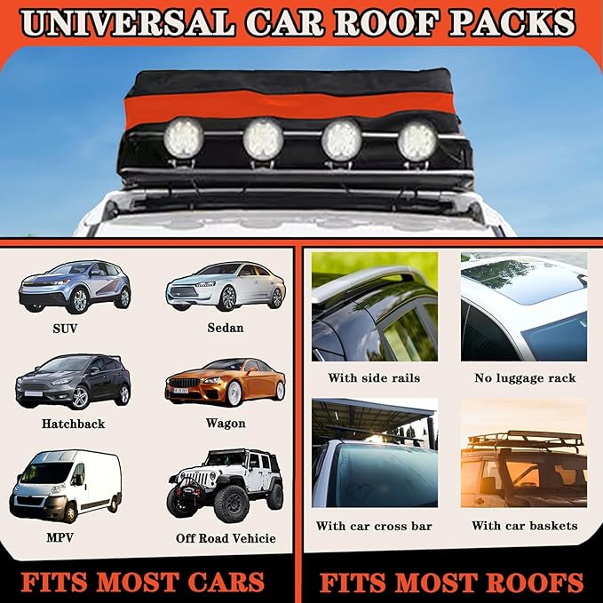 15 Cubic Car Roof Cargo Carrier, 44L x 34W Soft-Shell 100% Waterproof 840D Roof Car Bag for All Cars,Black and Yellow Combination Suitable Suitable for All Cars Camping Storage Bag
