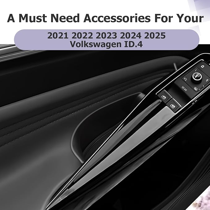 LUWU Door Side Storage Box Compatible with 2021 2022 2023 2024 2025 ID4 Accessories Side Organizer Tray 2025 ID.4 Center Console Organizer ABS Material Front & Rear Storage Box Black 4PCS