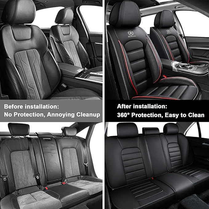 5 Seat Covers for Toyota RAV4 2000-2026 Breathable Car Seat Covers,Anti-Slip Waterproof Car Seat Protectors with Airbag,Automotive Vehicle Cushion with Storage Pockets (Standard,Redline)