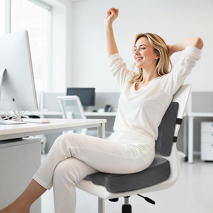 TushGuard Back&Seat Cushion, Car Seat Office Chair Cushions, Memory Foam Lumbar Back Support Pillow, Portable Airplane Seat Cushion for Travel, Computer Desk, Wheelchair, Driving (Grey, X-Large)