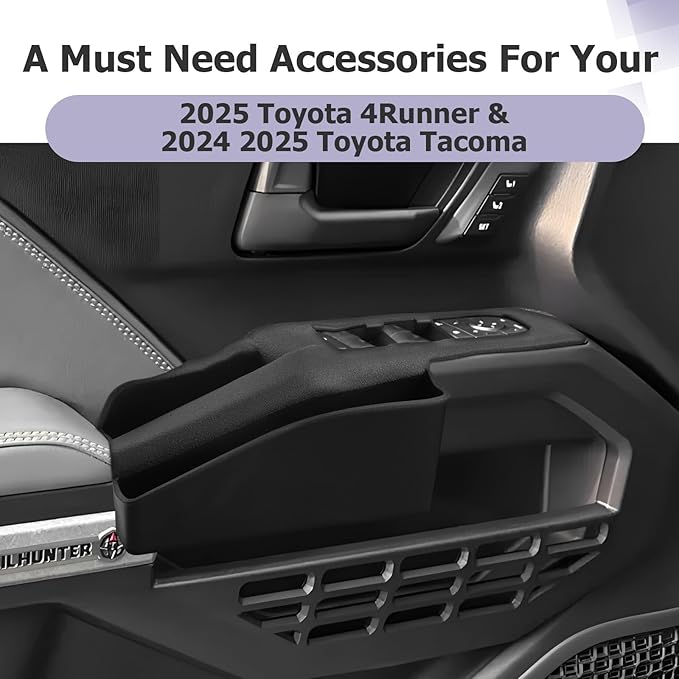 LUWU Door Side Storage Box Compatible with 2025 Toyota 4Runner Accessories Side Organizer Tray 2025 4Runner Center Console Organizer TPE Material Front Storage Box Black 2-Pack