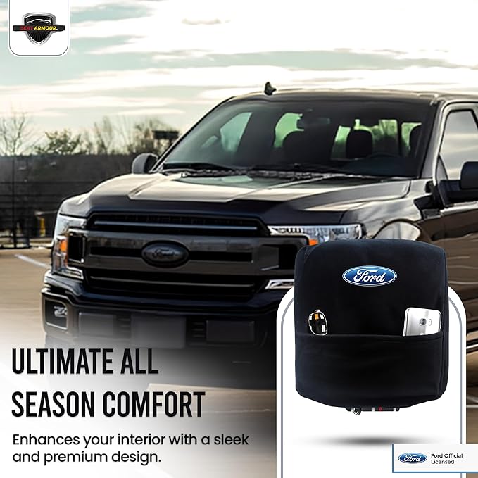 Premium Console Armrest Cover for Ford F-150 Bucket Seat 2015-2021 – Soft, Machine Washable Console Lid Protector – Easy to Install, Plush & Durable – Black