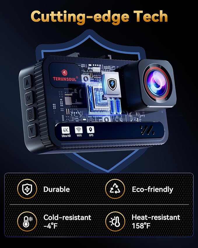 4K+4K Dash Cam Front and Rear, Free 128GB Card Included, 5.8GHz WiFi Dash Camera for Cars, Built-in GPS, G-Sensor, 170°Wide Angle, 3" IPS Screen, 24H Parking Mode, Support 512GB Max