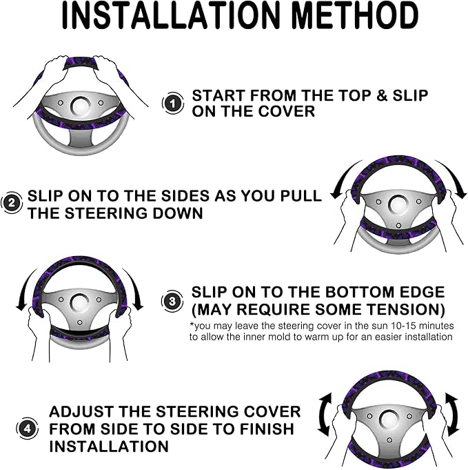 Purple Bat on Starry Sky Steering Wheel Cover with 2 Pcs Car Coasters Neoprene Steering Wheel Cover for Women Men Anti-Slip Breathable Car Accessories Universal 15 Inch Fit Auto Cars Trucks