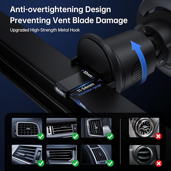 SYNCWIRE for MagSafe Car Mount, Flexible Rotation Magnetic Phone Holder for Car Vent, Hands Free Car Air Vent Phone Holder Clip Universal Compatible with iPhone 17 Pro Max 16 15 14 13 12 MagSafe Case