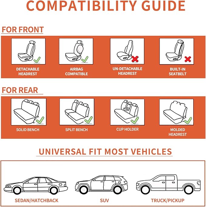 WELLDO Car Seat Covers Front Seats, Leather Seat Covers for Cars, Front Car Seat Protector Waterproof, Non-Slip Car Interior Covers Universal Automotive Seat Covers for Most Vehicle, Gray