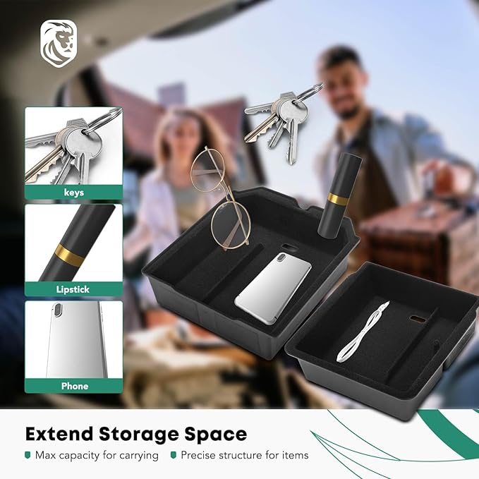 YHTAUTO Center Console Organizer Tray Armrest Drawer Organizer Fit 2024 2025 Tesla Model 3 Highland, Center Console Tray Armrest Hidden Storage Box Flocking Interior Accessories 2PCS