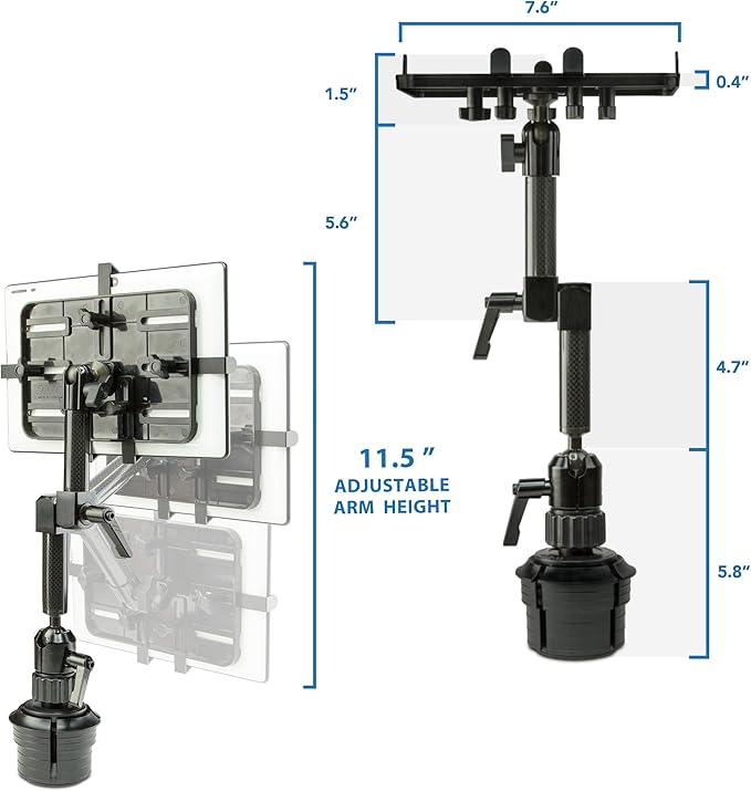 Mount-It! Premium Cup Holder Tablet Mount for Cars, Trucks, SUVs - Commercial Tablet ELD Mount - Heavy Duty Carbon Fiber Full Motion Arms, Adjustable Base, Universal Bracket Fits iPad and Samsung