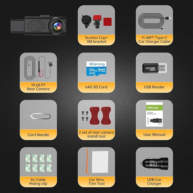 3 Channel 4K Dash Cam Front Rear and Inside with 5G WiFi & APP Control, 4K/2.5K+1080P+1080P Dashcam for Car, Dash Camera with 64GB Card, 24H Parking Monitor, Night Vision, Loop Recording, G-Sensor